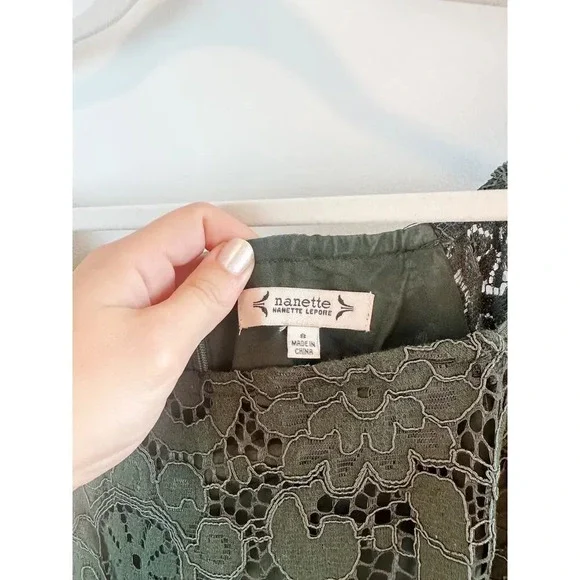 Nanette Lepore Dark Green Lace Midi Dress Puff Sleeve Holiday Size 8 - Picture 5 of 13